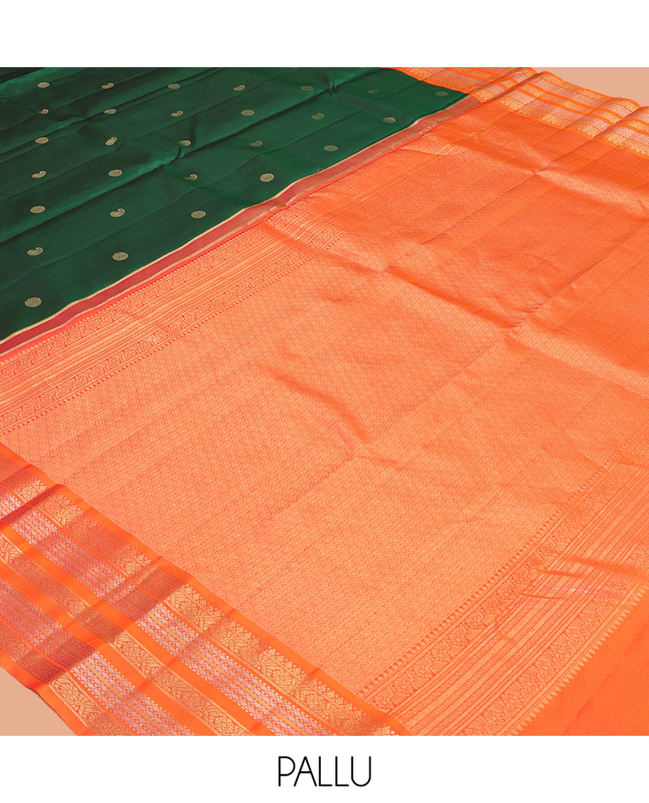 Green Manga-Chakra Buttas Vasundhara Silk Saree, Contrast Traditional Border, and Contrast Blouse