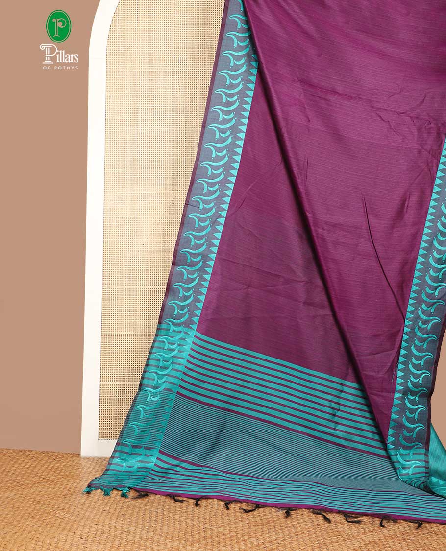 purple plain banaras jute silk saree with satin temple border & chit pallu along with plain blouse