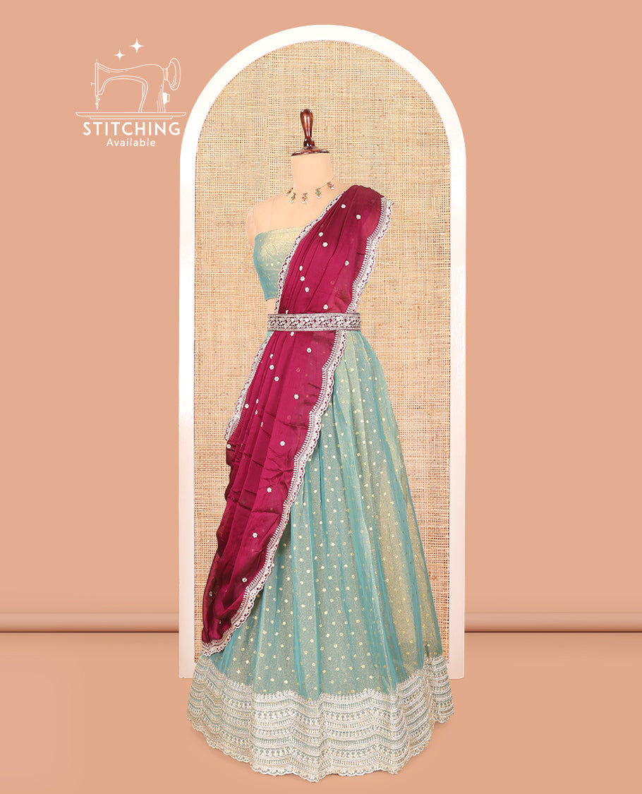 Dusky Green Moss Organza Half-Saree