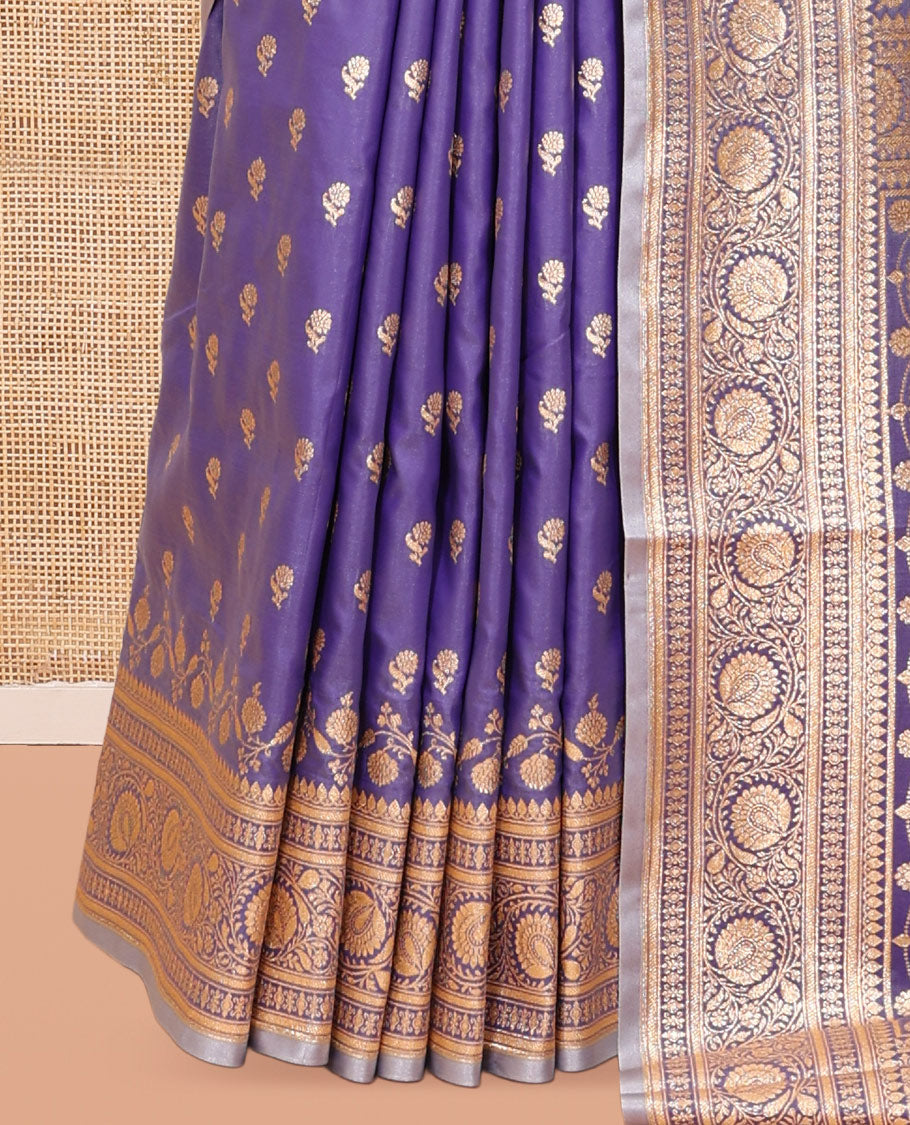 Lavender Semi-Banaras Satin Silk Saree