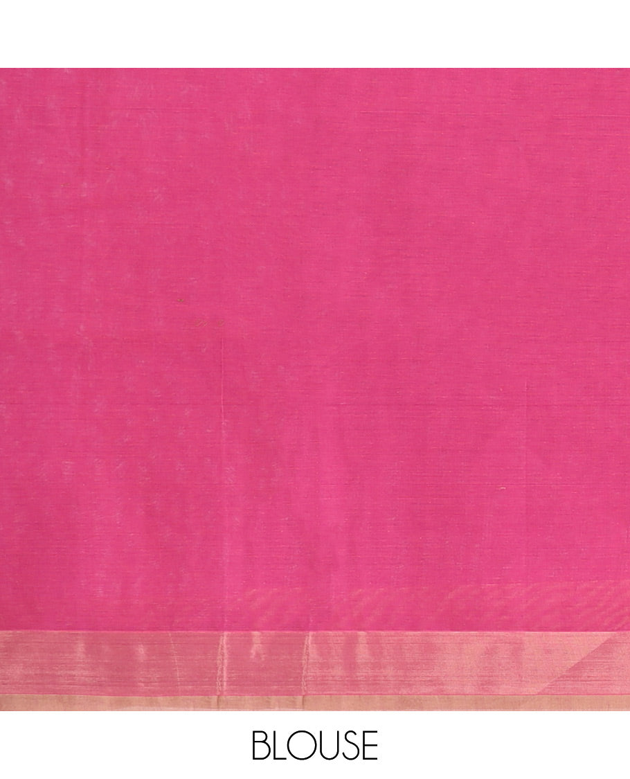Brink checked & buttas Coimbatore cotton saree, contrast plain border & floral vine printed pallu