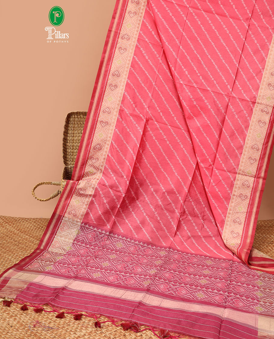 Pink allover rajkot patola style weaving semi jute silk saree with paithani border & self rich pallu along with brocade blouse