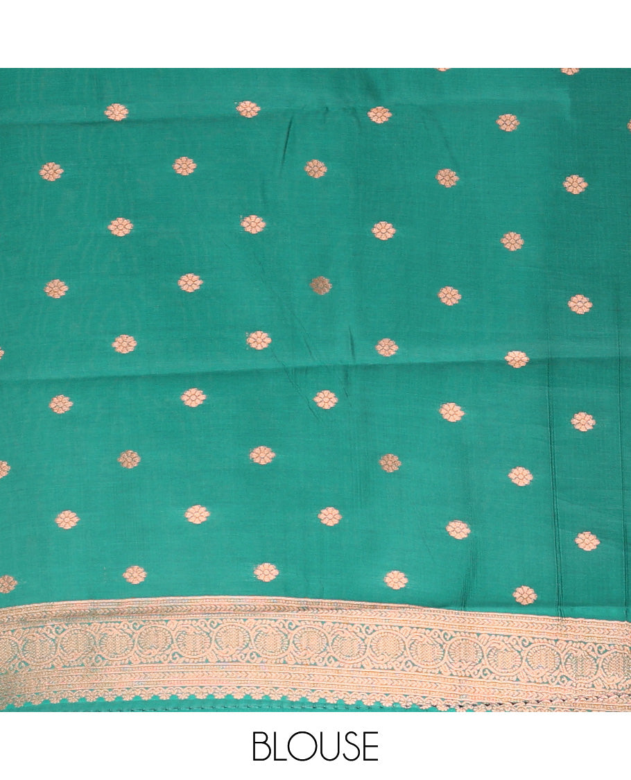 Onion copper zari butta litchi soft silk saree with contrast double pad border & zari butta blouse