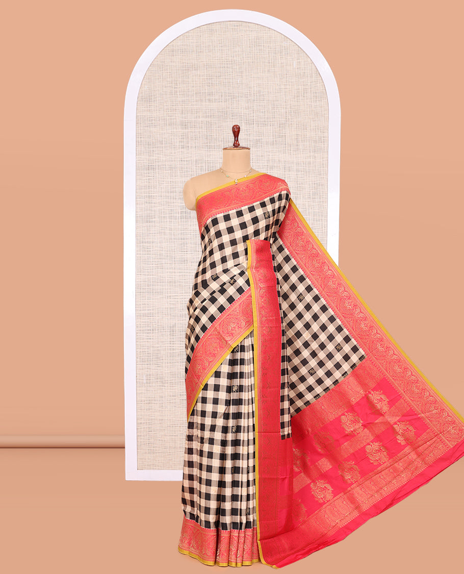 Black Checks Fancy Mysore Silk Saree