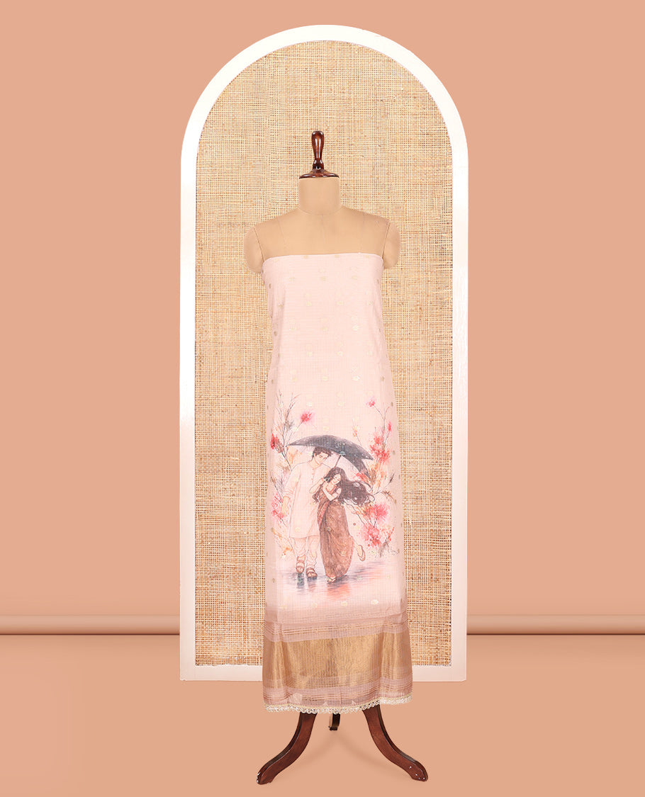 Chikku Net Kota Material Chudidar Set, Couple Printed Top, a Plain Bottom, Couple Printed Dupatta