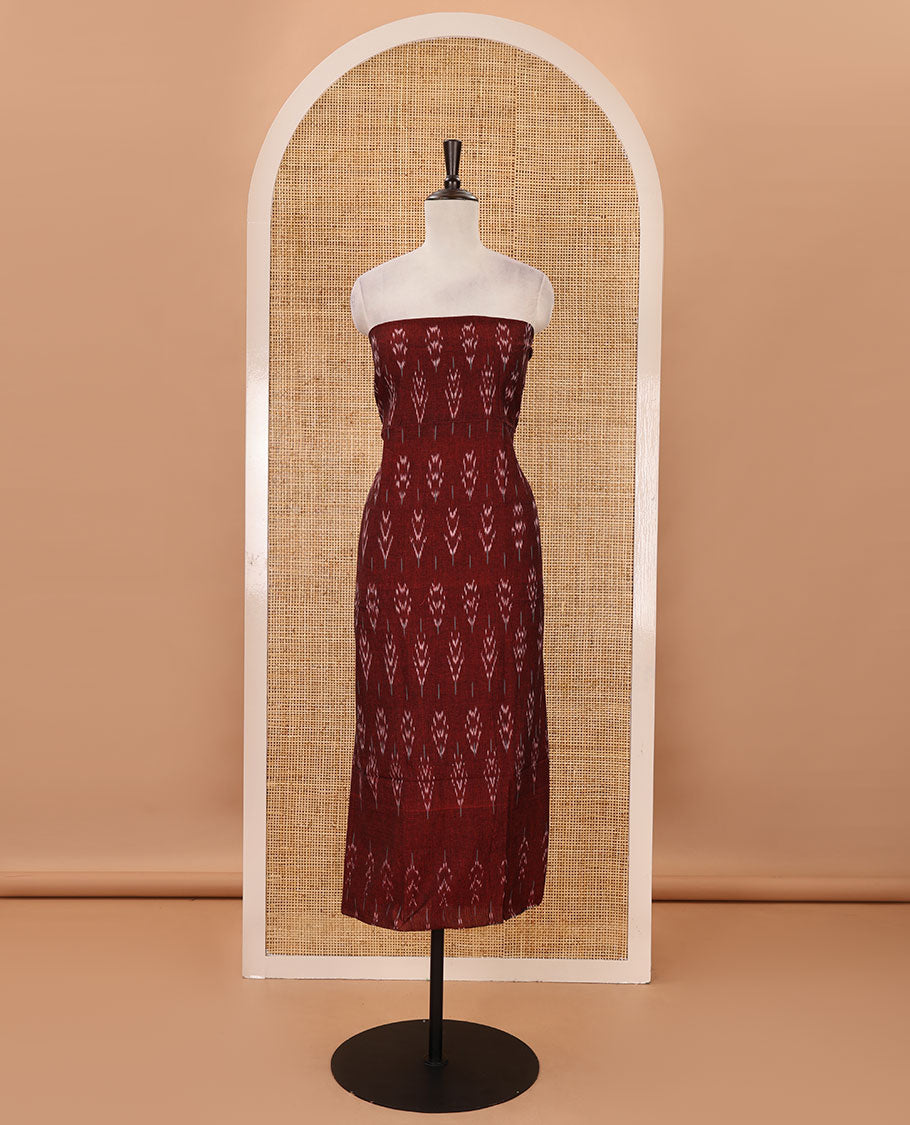 Maroon material chudidar set, pochampally ikkat printed pure cotton top,contrast cream cotton bottom & pochampally ikkat printed dupatta