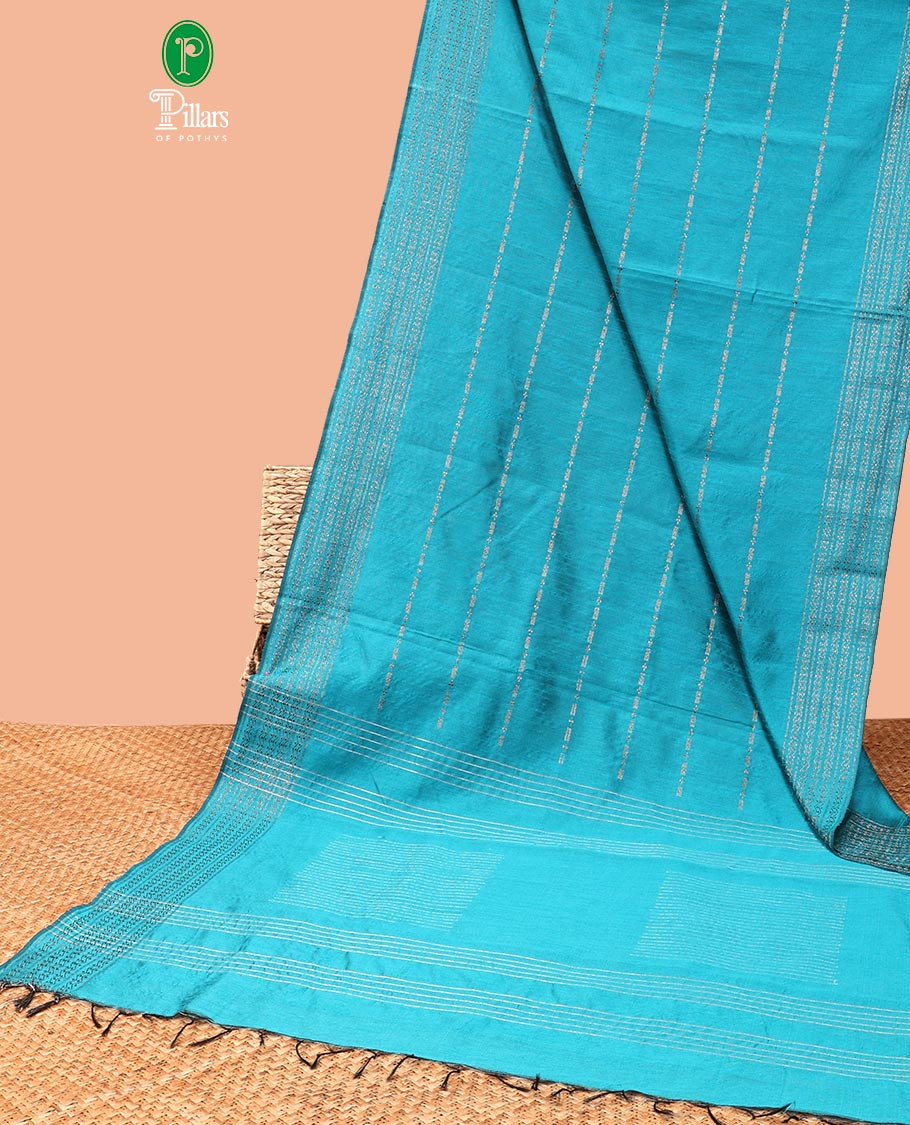 Rama green antique runaway design art jute silk saree with antique zari border & silver box design pallu along with plain blouse
