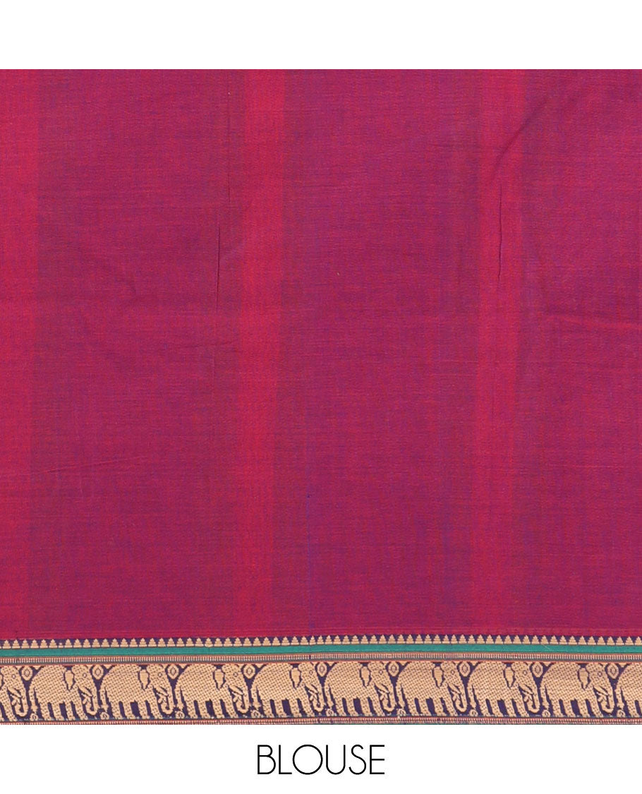 Purple mercerised cotton saree with elephant thread weaving border & seer pallu along with running blouse