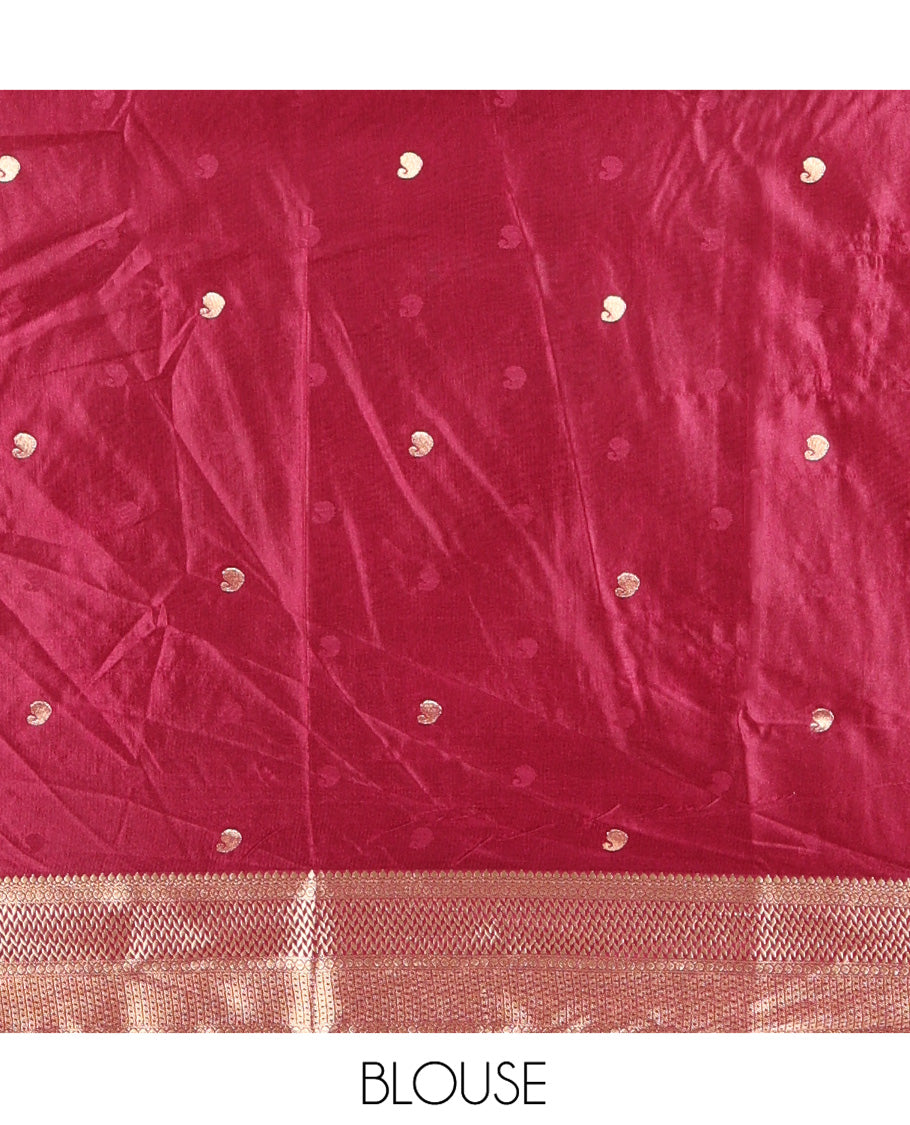 Purple Satin Silk Saree, Enriched with Paisleys and Zari Checked Design on Its Body, Highlighted by Zari Traditional Design Border, Floral Jaal Pallu, and Paired with a Matching Blouse