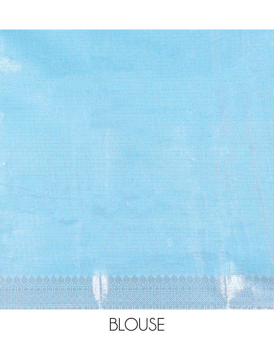 Blue semi-banaras tissue saree with self zari border & intricate zari design pallu