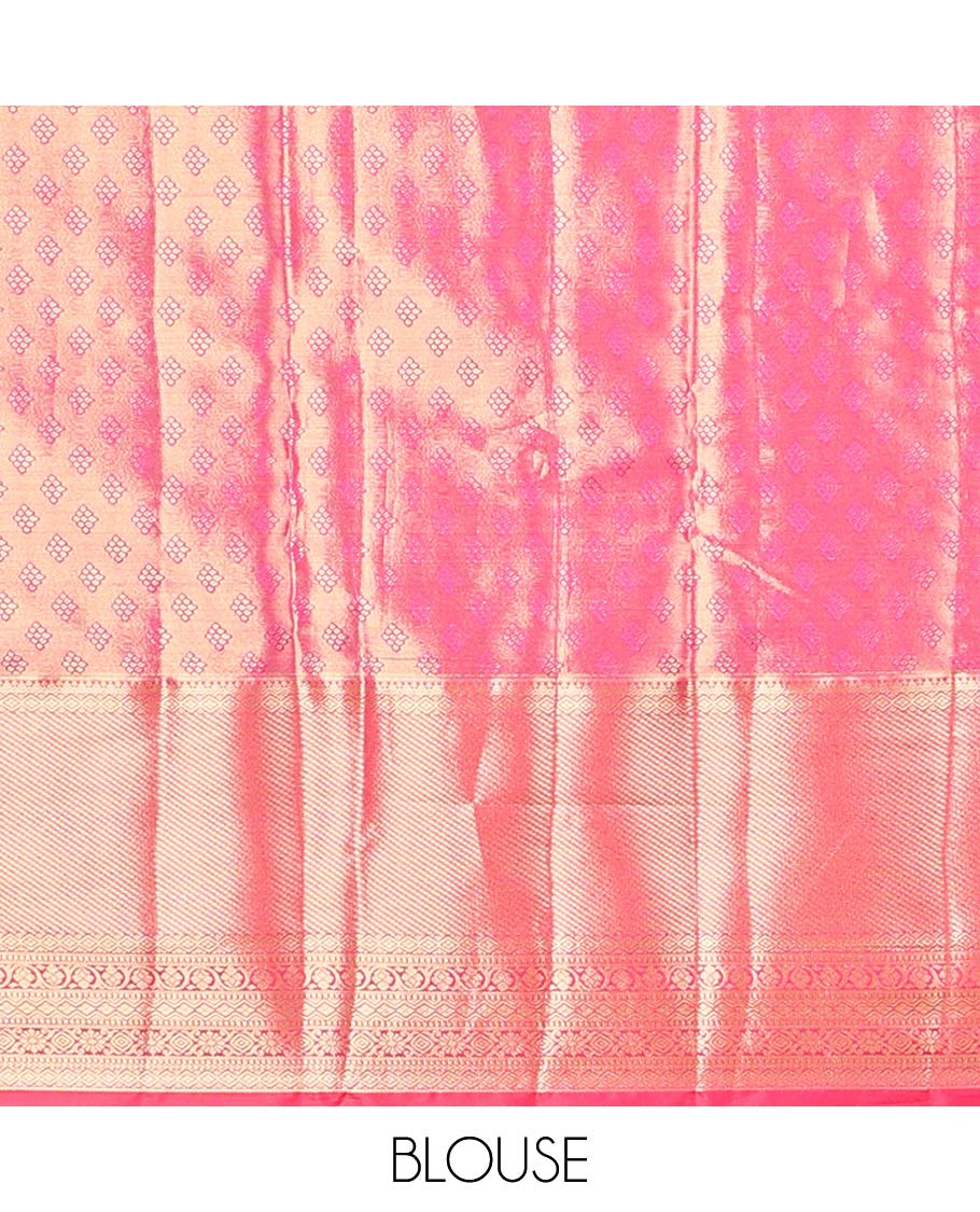 Green peacock buttas budget silk saree with contrast intricate zari design border & floral zari design pallu