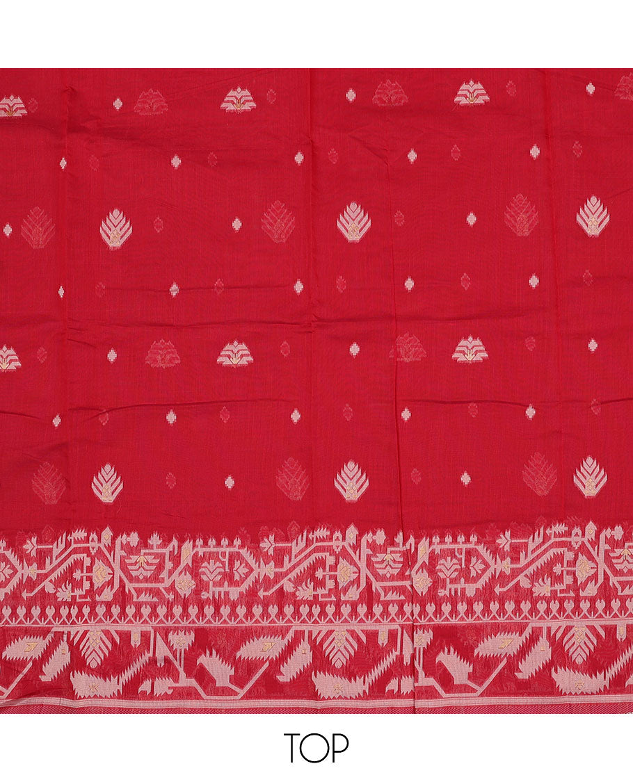 Red chudidhar material set, ikkat floral design top , plain bottom & floral design dupatta