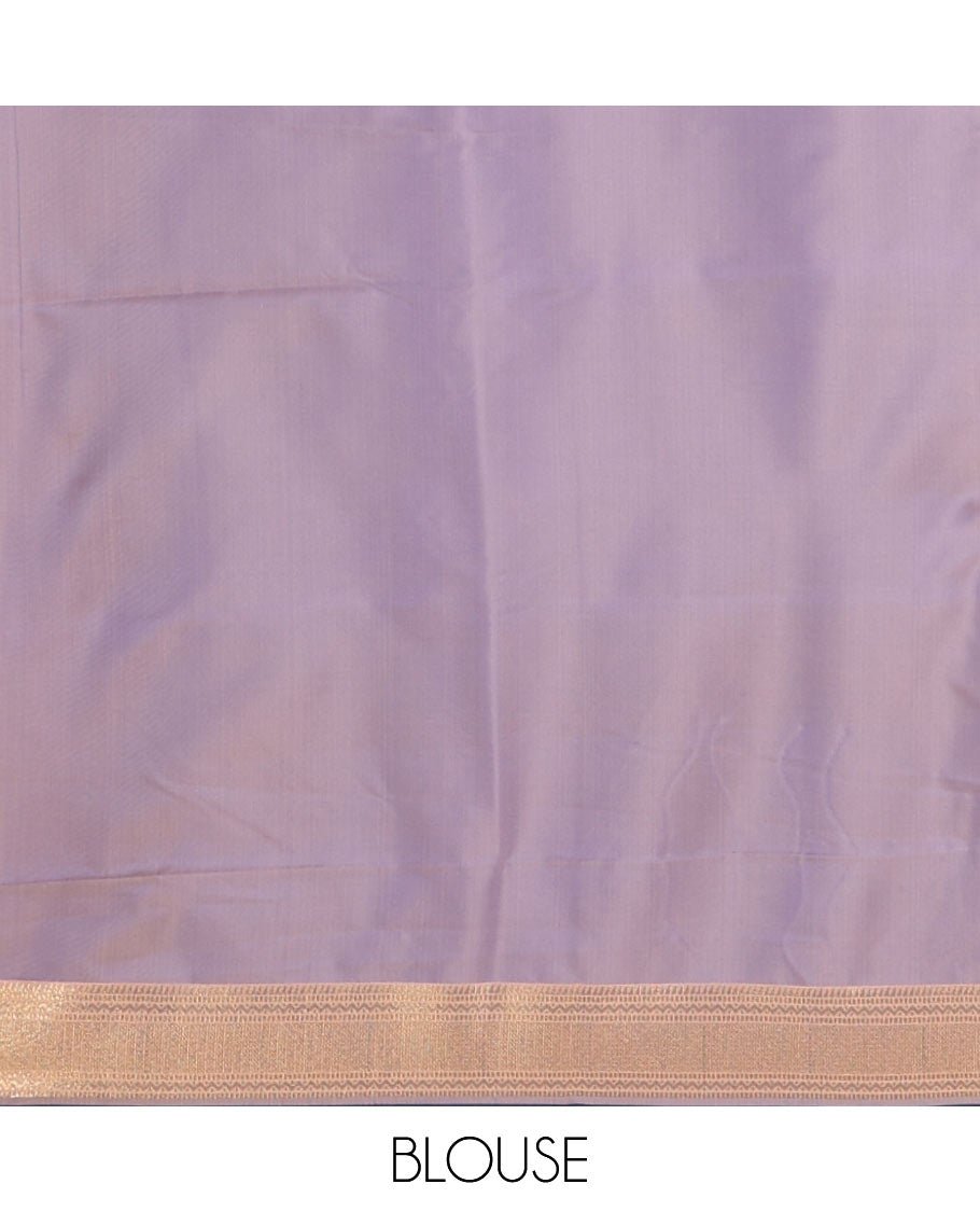 Blue zari buttas semi-soft silk saree, contrast rettai pettu traditional zari border & grand ogee patterned pallu