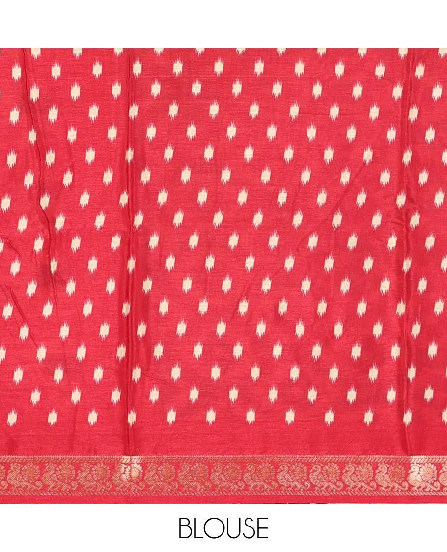 Green floral vine printed Assam cotton saree,contrast border of ikat elephant print & zari peacocks,ikat jaal pallu & ikat print blouse