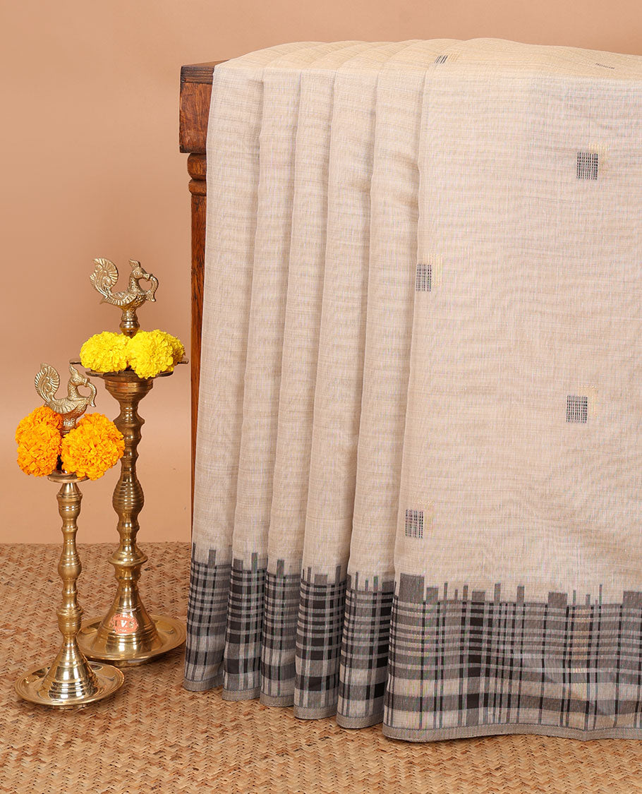 Cream with black zari resam thread butta munga jute cotton saree with thread weaving pallu along with thread weaving blouse