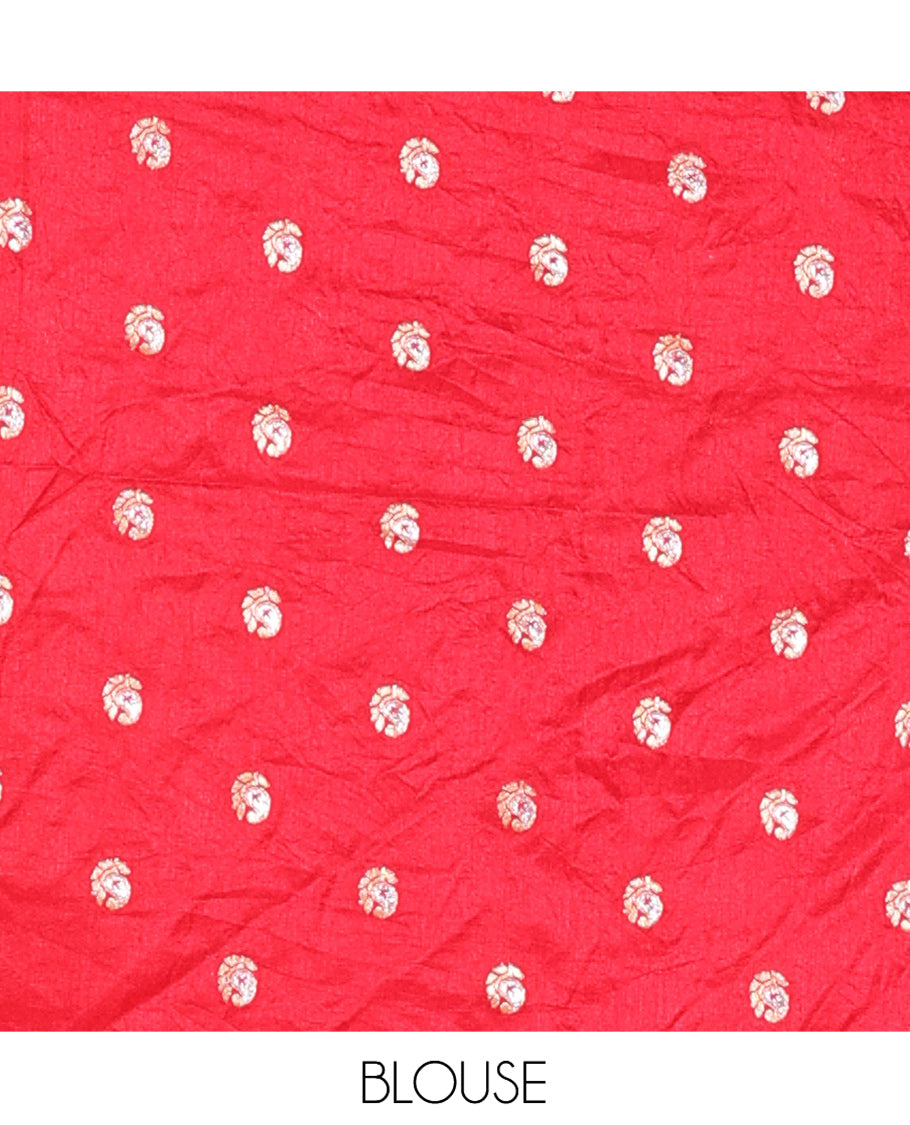 Orange-Rani Pink Chiffon Saree, Embellished with Dual-Dyed and Zari Checks, Paisley Border, Striped Pallu, Contrast Blouse