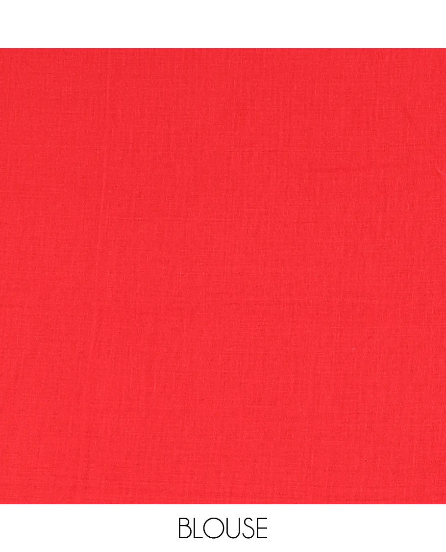 Borderless Red Khadi Mul Cotton Saree, Artfully Designed with Heart Motifs Embroidery Across Its Body, Pallu mirrors the Same Design, and Paired with a Matching Blouse