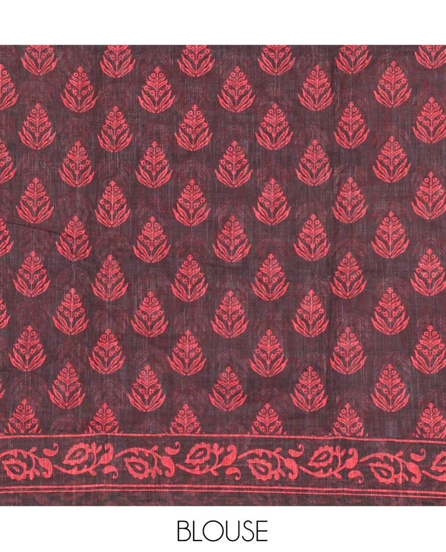 Red Linen Cotton Saree