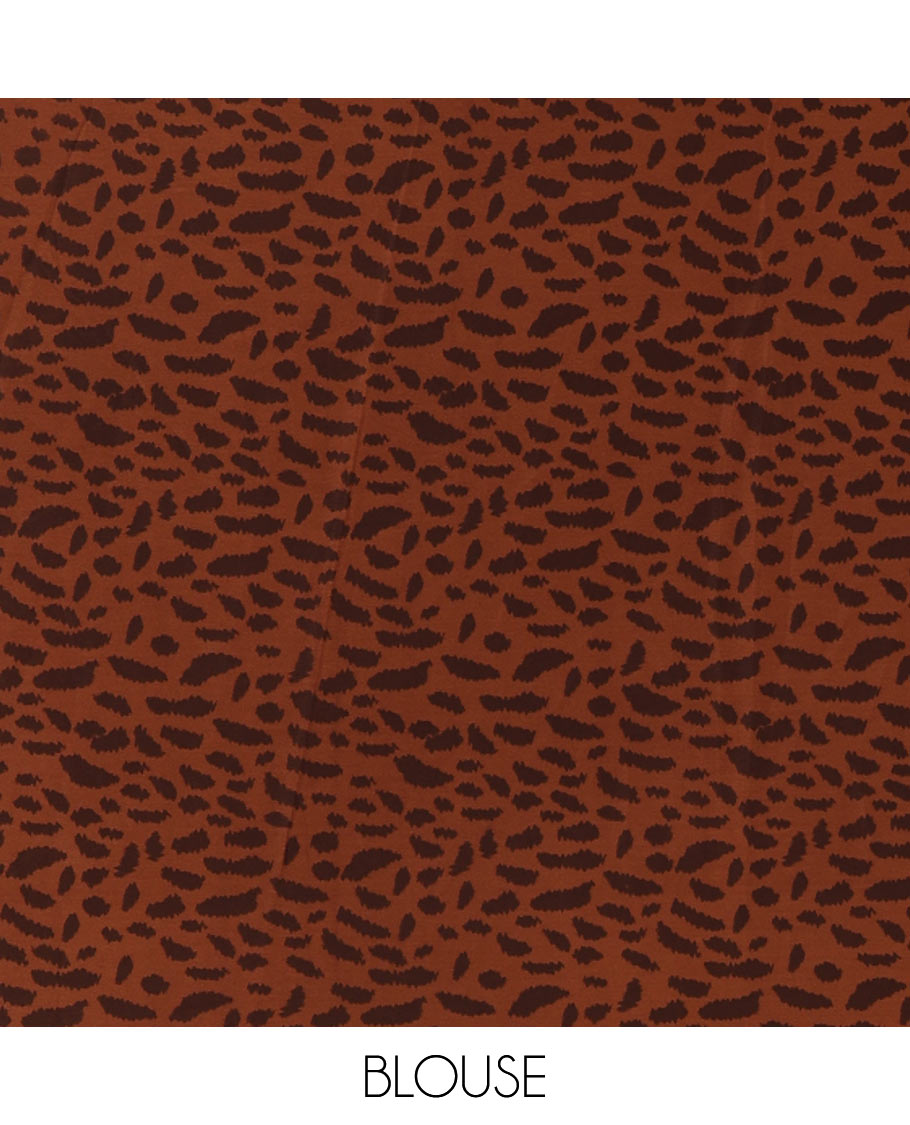 Brown leopard-skin-like printed crepe silk saree, plain piping border, geometric motif printed pallu & animal-skin print blouse