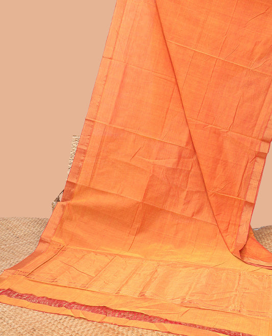orange mangalagiri cotton saree with contrast zari design border & striped pallu