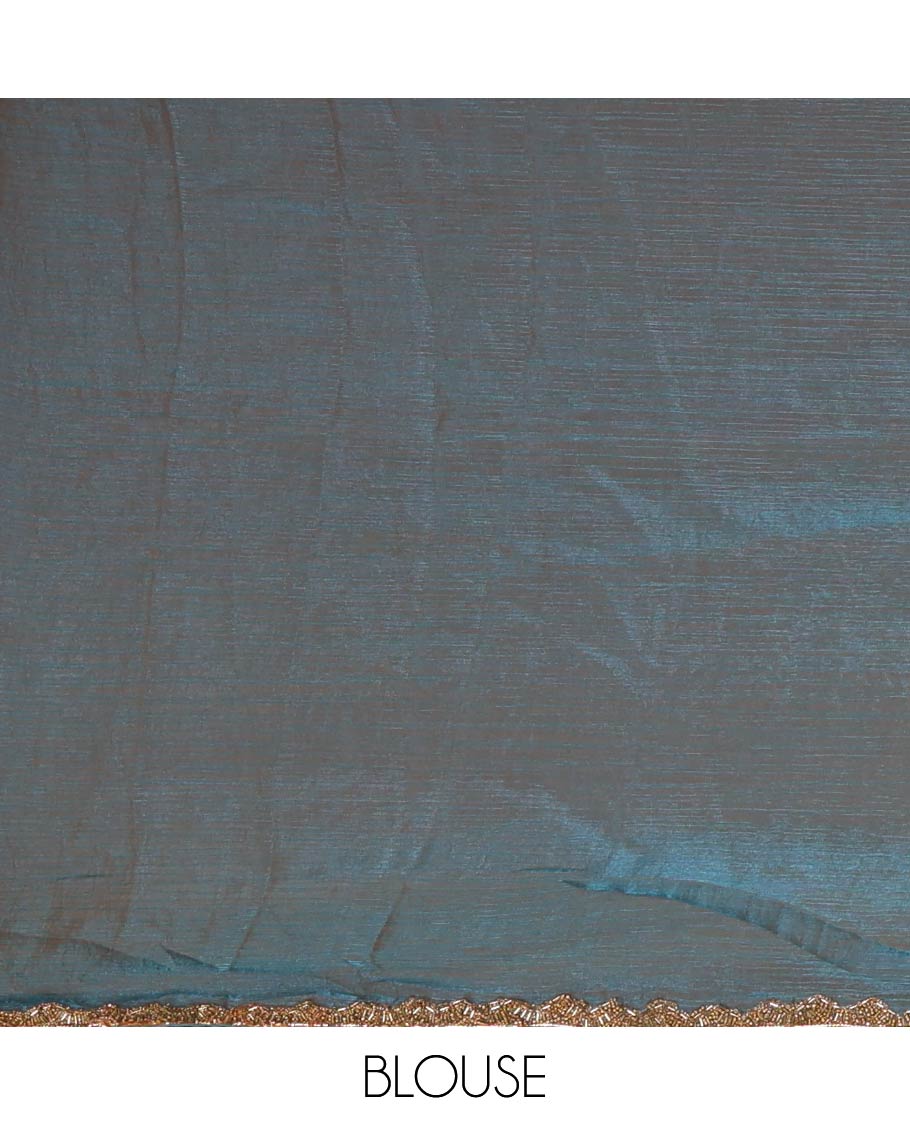 Sapphire blue fendy chiffon saree with hand work border & self pallu along with hand work blouse