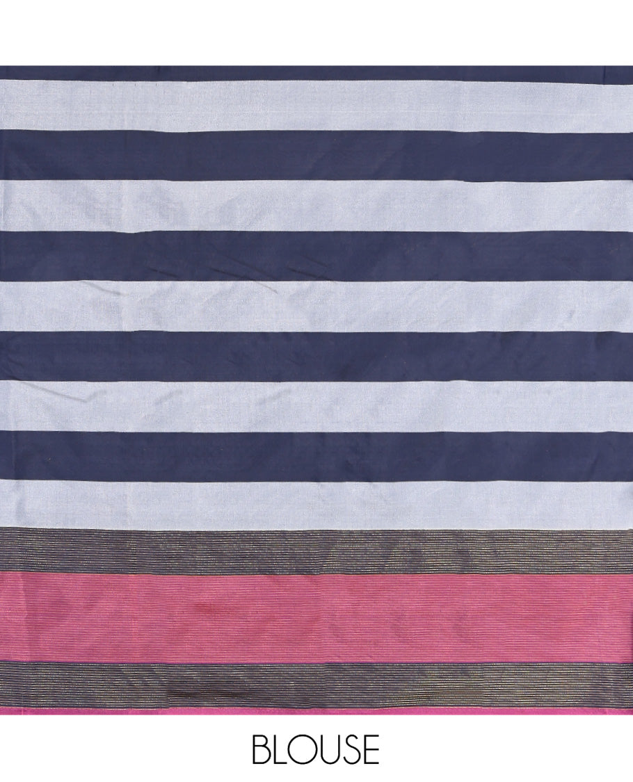 Multi-Color Aarani Gift Saree, Adorned with Checked Design and Zari Buttas on Its Body, Complemented by a Contrast-Checked Border, Subtly Striped Pallu, and Paired with a Matching Blouse