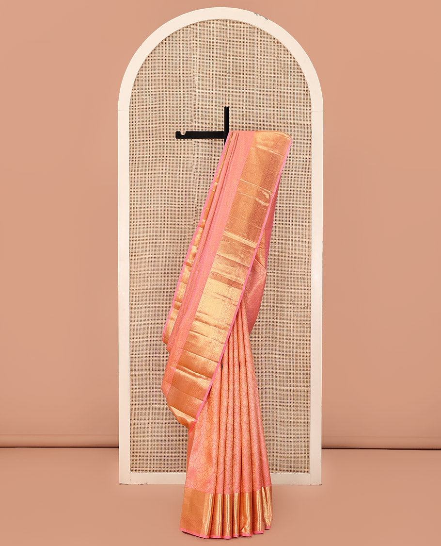 Pink Wedding Silk Saree, Elevated with Jacquard Design On Its Body, Highlighted by Zari Border of Laddu Kamalam, And Kodi Manga Designs, Grand Pallu and Paired with a Matching Blouse