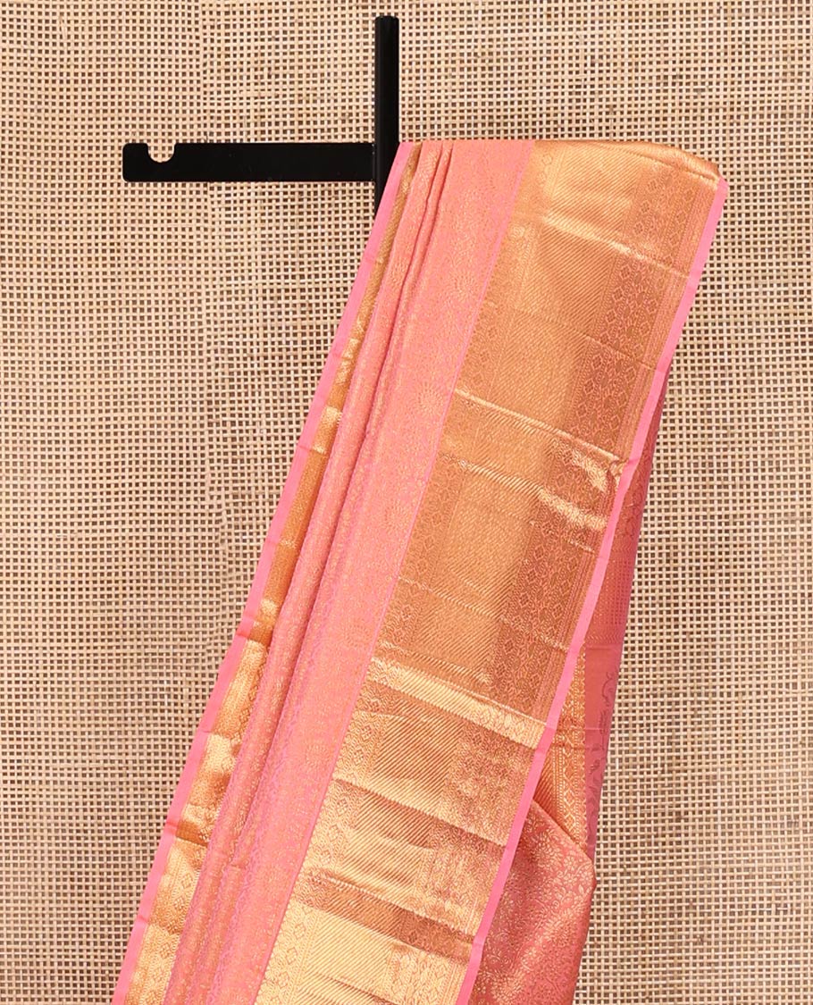 Pink Wedding Silk Saree, Elevated with Jacquard Design On Its Body, Highlighted by Zari Border of Laddu Kamalam, And Kodi Manga Designs, Grand Pallu and Paired with a Matching Blouse