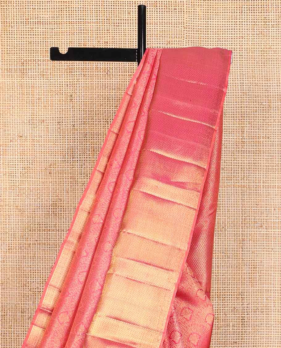 Pink floral design silk saree with self border of thilakam mokku, mayil kann design & zari design pallu