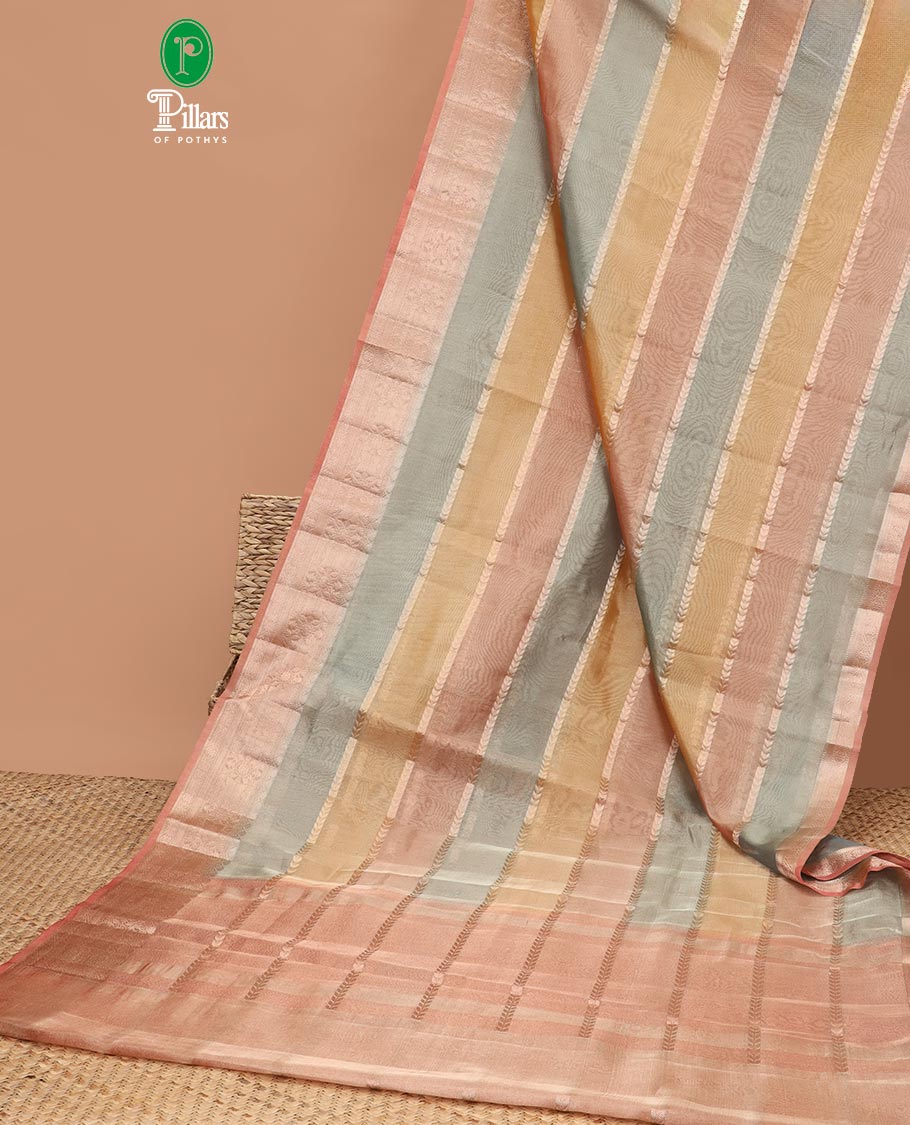 Multi-color rangkat style, hand brushing tissue saree with zari border