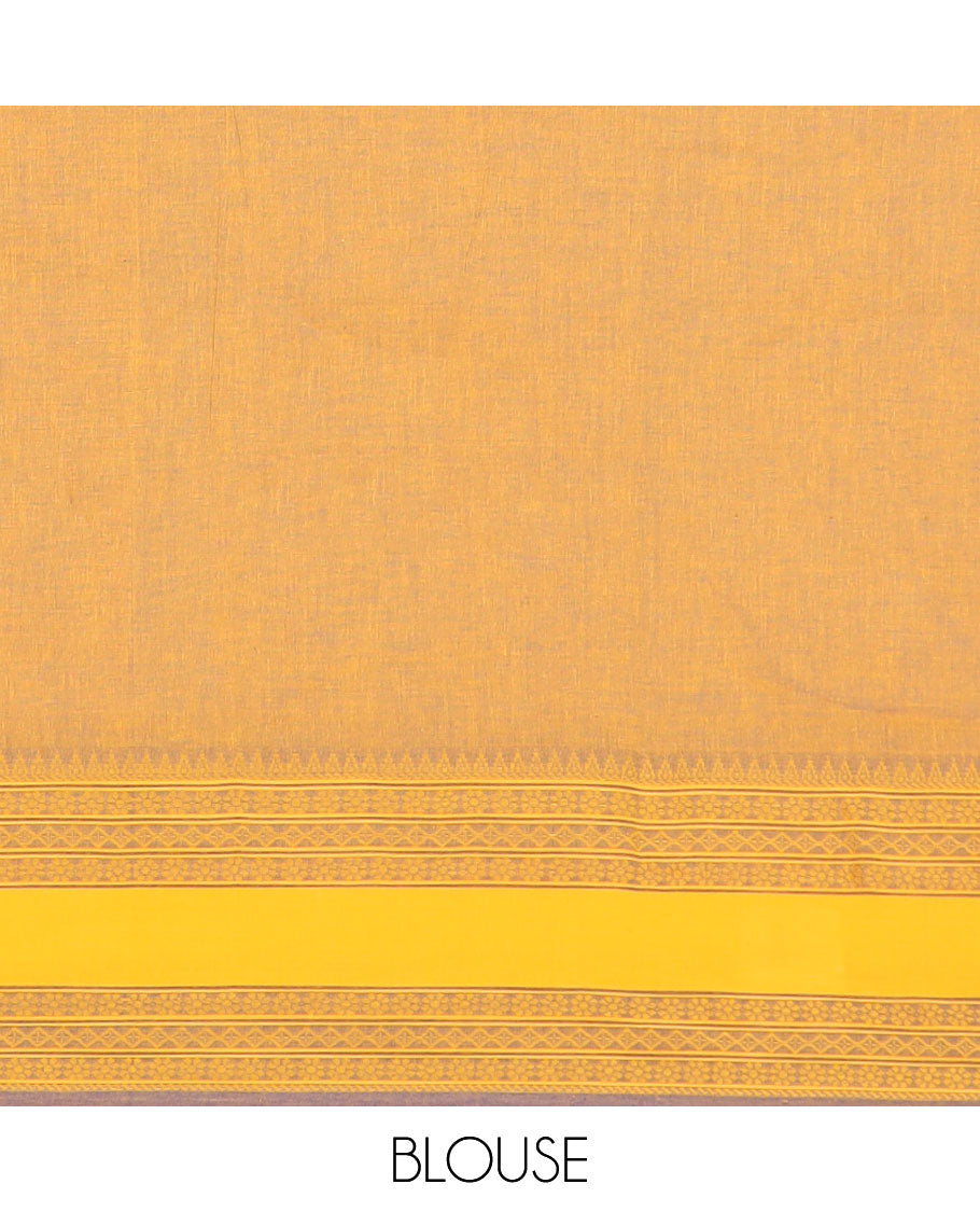 Blue narayanapet cotton saree with contrast traditional design border & striped pallu