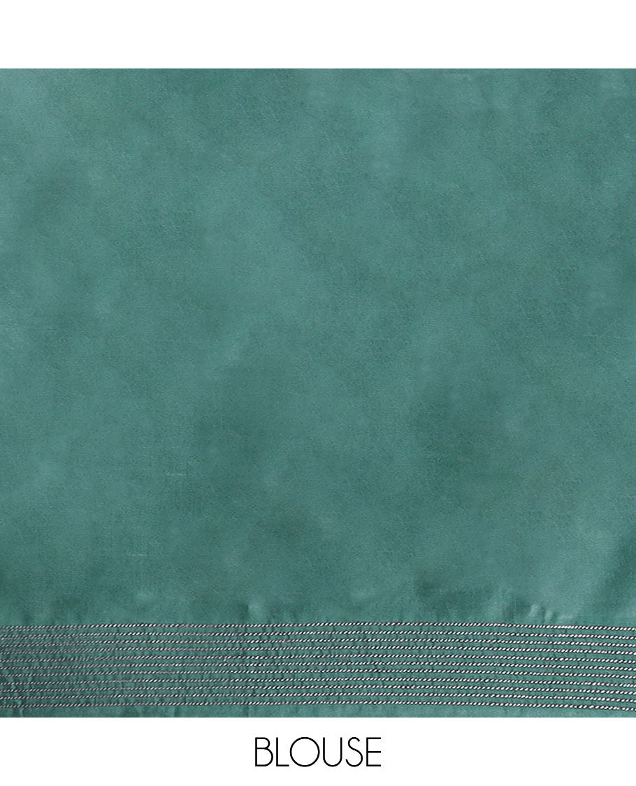 Dark green neem zari design litchi soft silk saree with self border & neem zari design pallu along with plain blouse