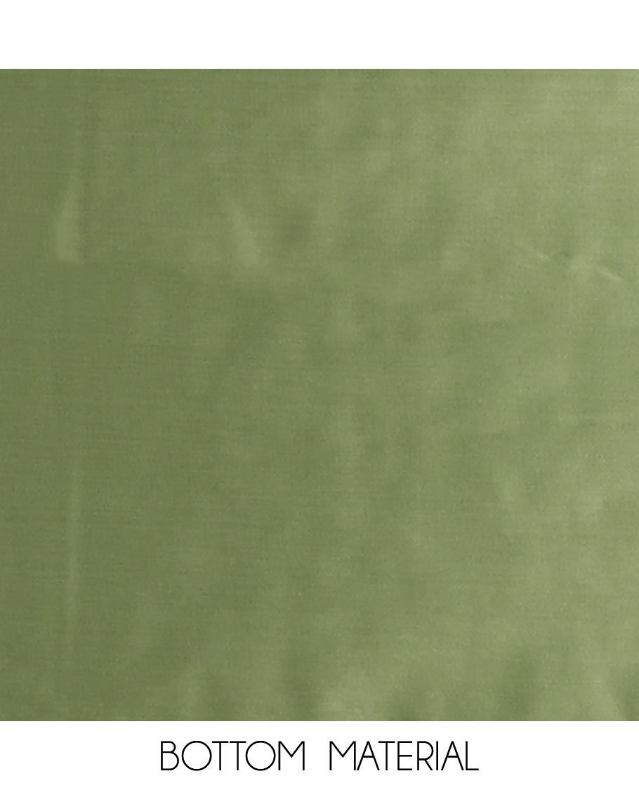 Cream with pista green semi-chanderi material churidar set, floral jaal jacquard top, contrast taffeta silk bottom, and jamdani style dupatta