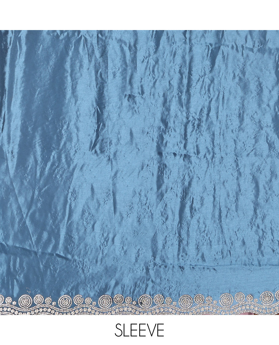 Grey Designer Saree, Finely Crafted with Micro-Stone Work, Scallop Micro-Stone Work Border, a Self-Pallu, and Matching Blouse