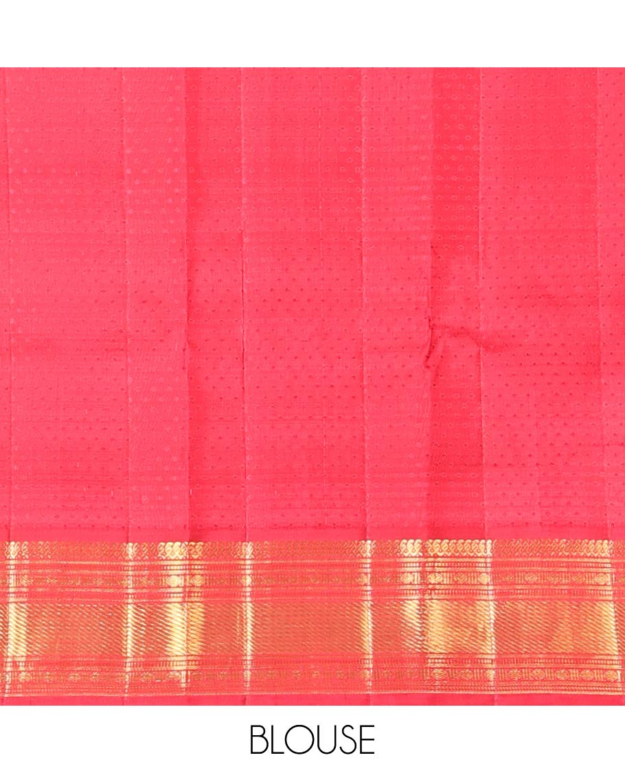Light Blue striped floral design kanchipuram silk saree with contrast korvai border of manga, banaras, muthu, paun, yaanai design & zari design pallu
