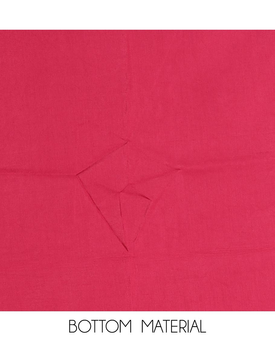 Magenta tissue material chudidar set, peacock printed with neck patch embroidered top, plain bottom, dupatta of peacock print, and cut work