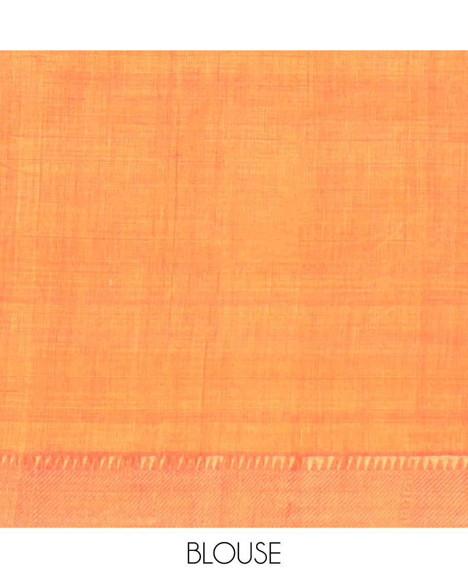 orange mangalagiri cotton saree with contrast zari design border & striped pallu