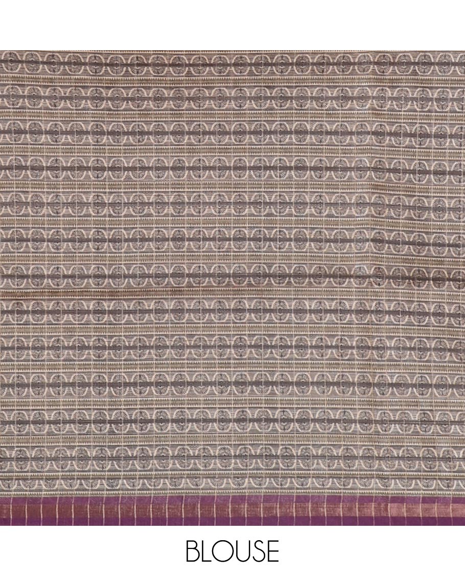 Multi-color ombre-style dyed bandhani dots print checked khadi tussar saree,piping printed border,flora-fauna printed pallu & contrast printed blouse