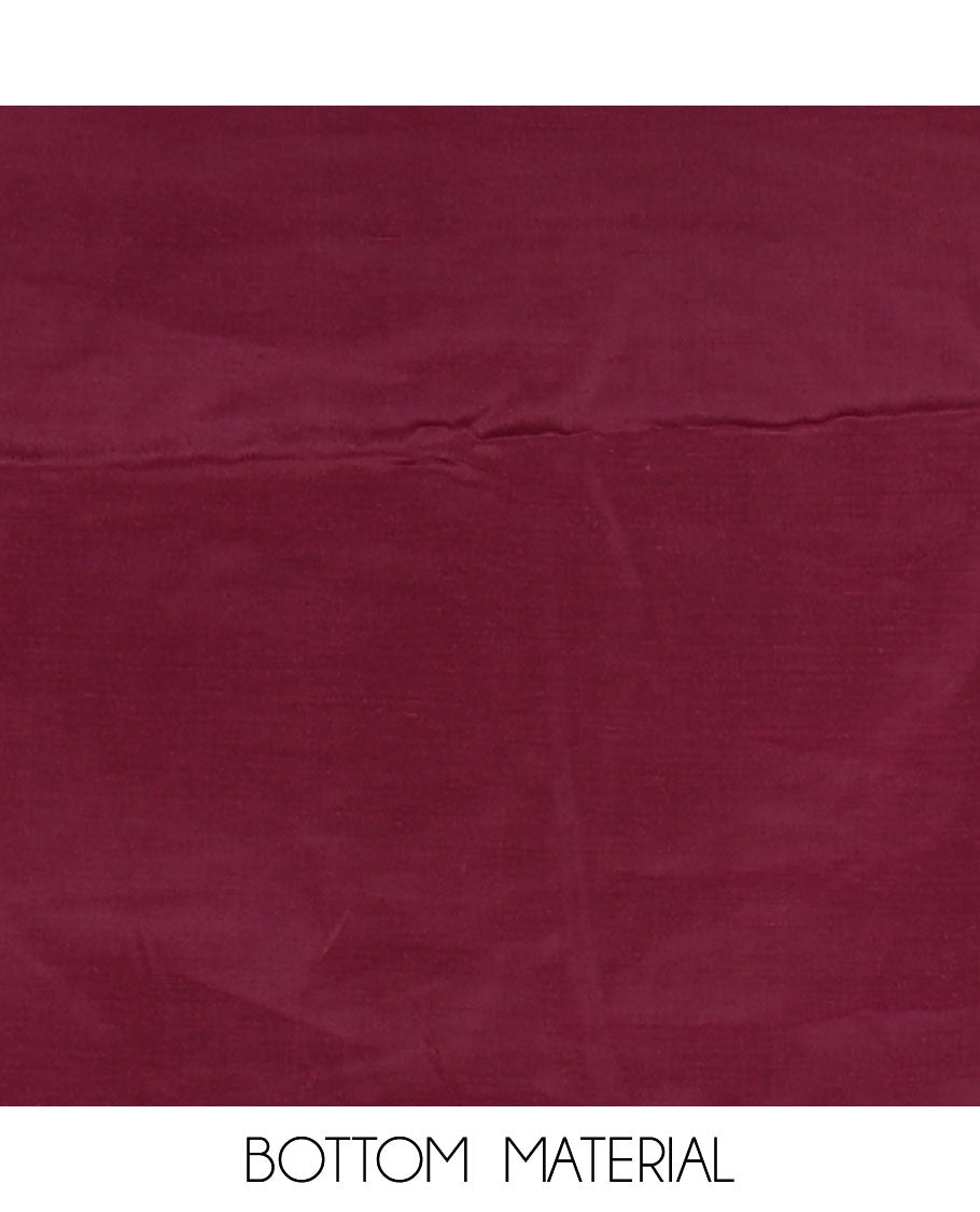 Pink Vichitra silk material churidar set, floral motifs embroidered top, contrast Santoon bottom, and floral vine thread embroidered scallop dupatta