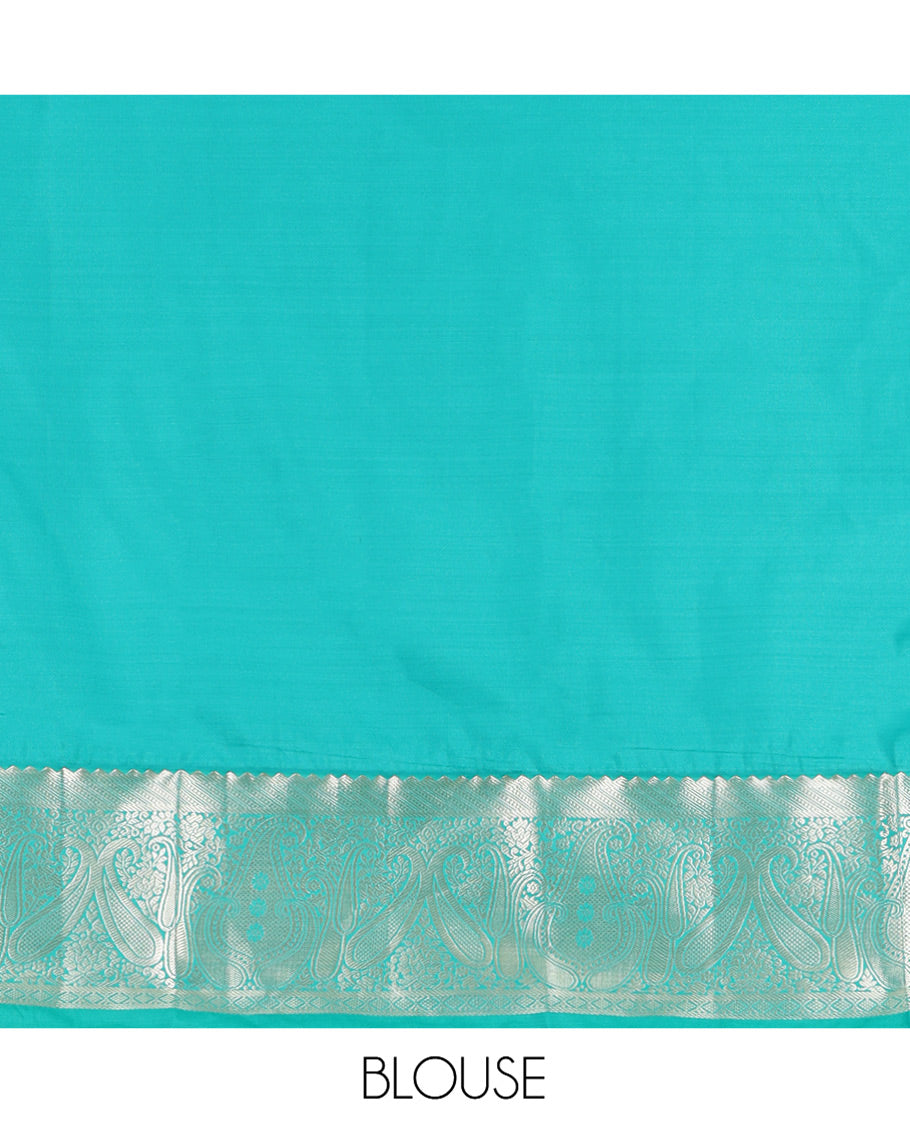 Pink Budget Silk Saree, Gracefully Embellished with Jacquard All Over Its Body, Complemented by a Contrast Paisley Zari Design Border, Mughal-Style, Intricately Patterned Pallu, and Paired with a Contrast Blouse