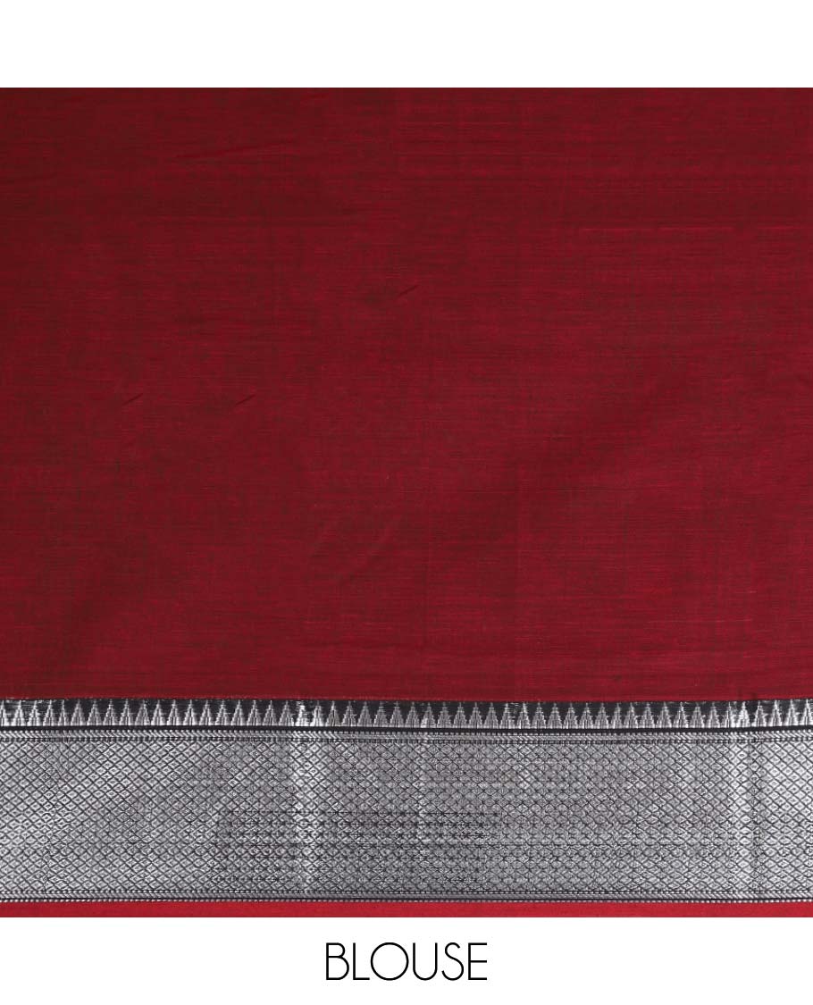 Maroon narayanapet cotton saree with zari thread temple cheer border & striped pallu along with running blouse