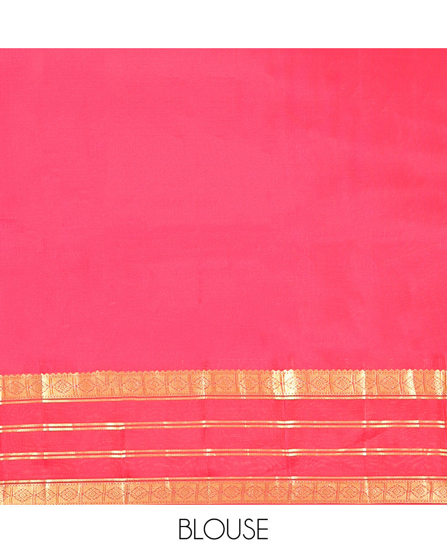 Maroon Vasundhara Lite Silk Mix Saree, Decked Up with Zari Buttas All Over Its Body, Complemented by a Contrast Border of Rekku, Muthu, and Diamond Designs, Grand Jaal-Design Pallu, and Paired with a Contrast Blouse