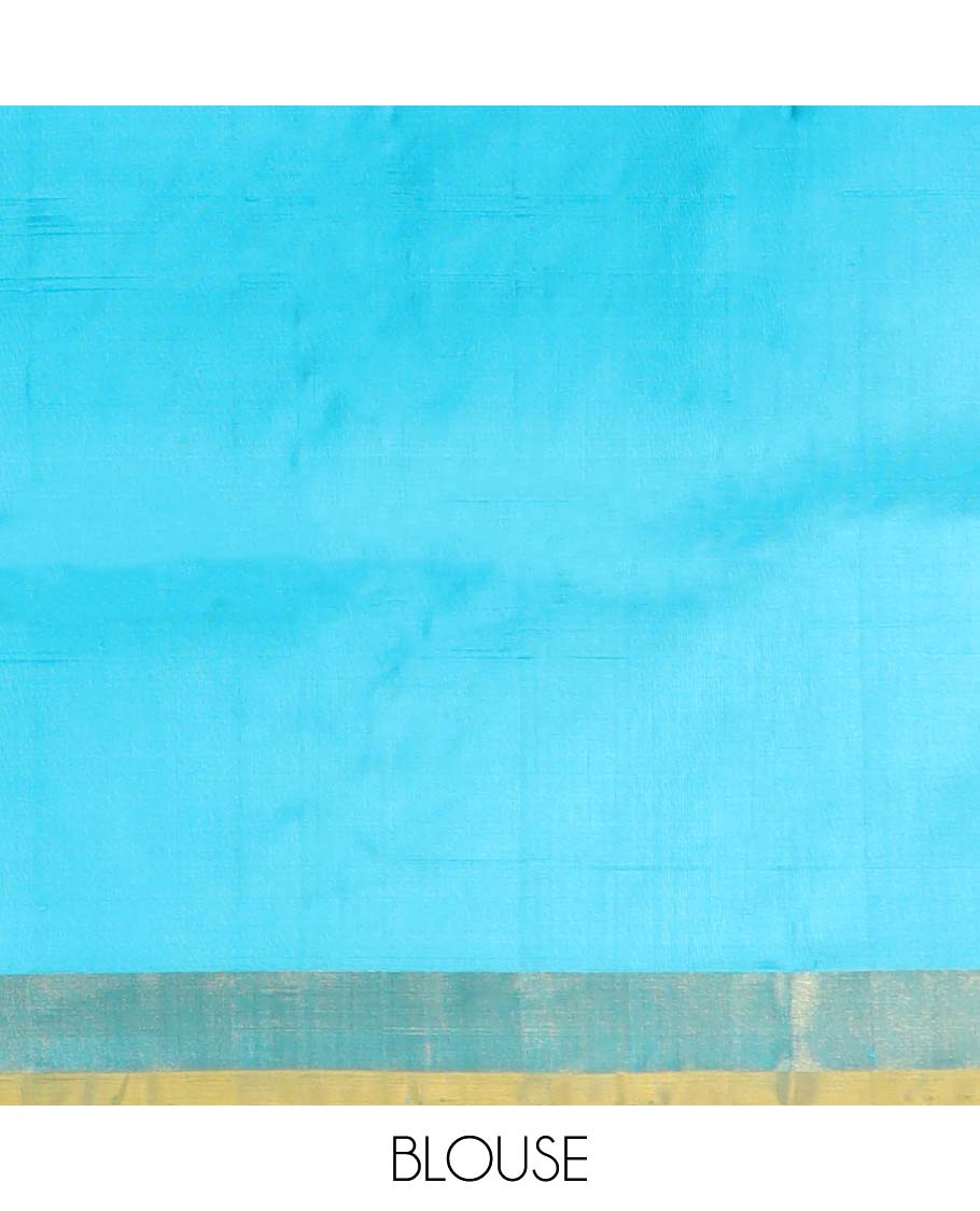 Blue motifs uppada silk saree with contrast zari border & floral design pallu