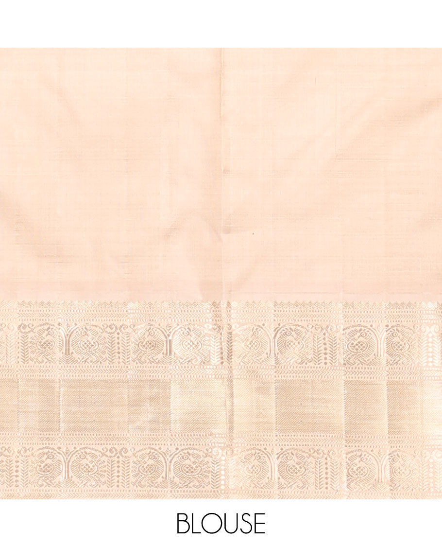 Multi-color striped design kancheepuram silk saree with contrast traditional design border & intricate zari design pallu