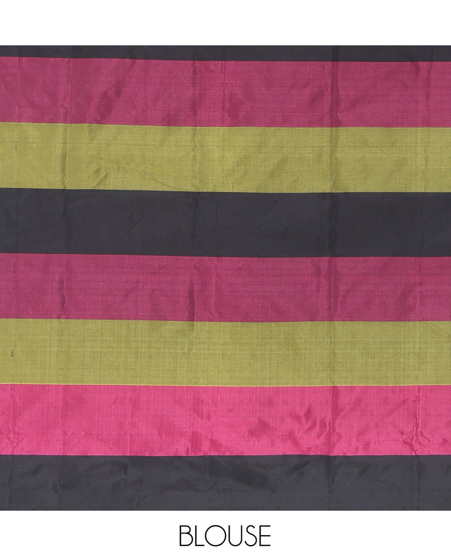 Borderless Multi-Color Checked Arani Saree, Adorned with Zari Buttas, a Pallu of Zari Stripes, and a Matching Blouse