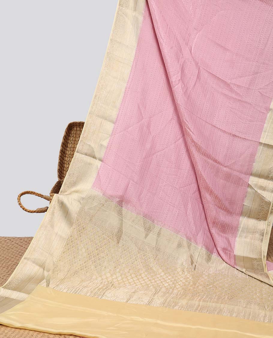 Pink striped design mysore silk saree with contrast zari border & pallu of argyle design