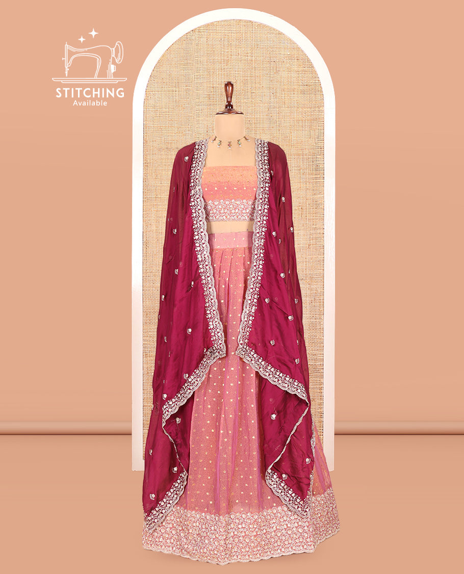 Onion Pink Moss Organza Half-Saree