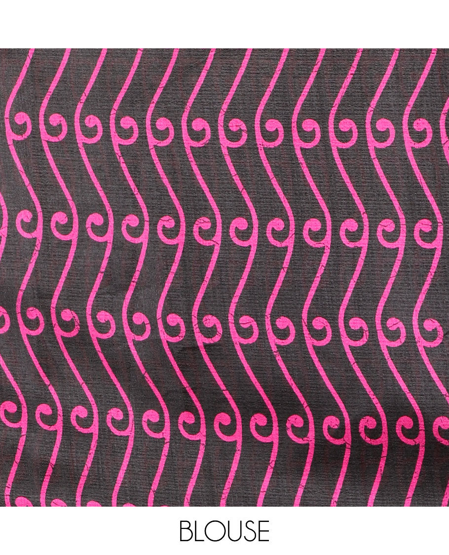 Black with pink geometric design khadhi saree with self border & solder pallu along with contrast blouse