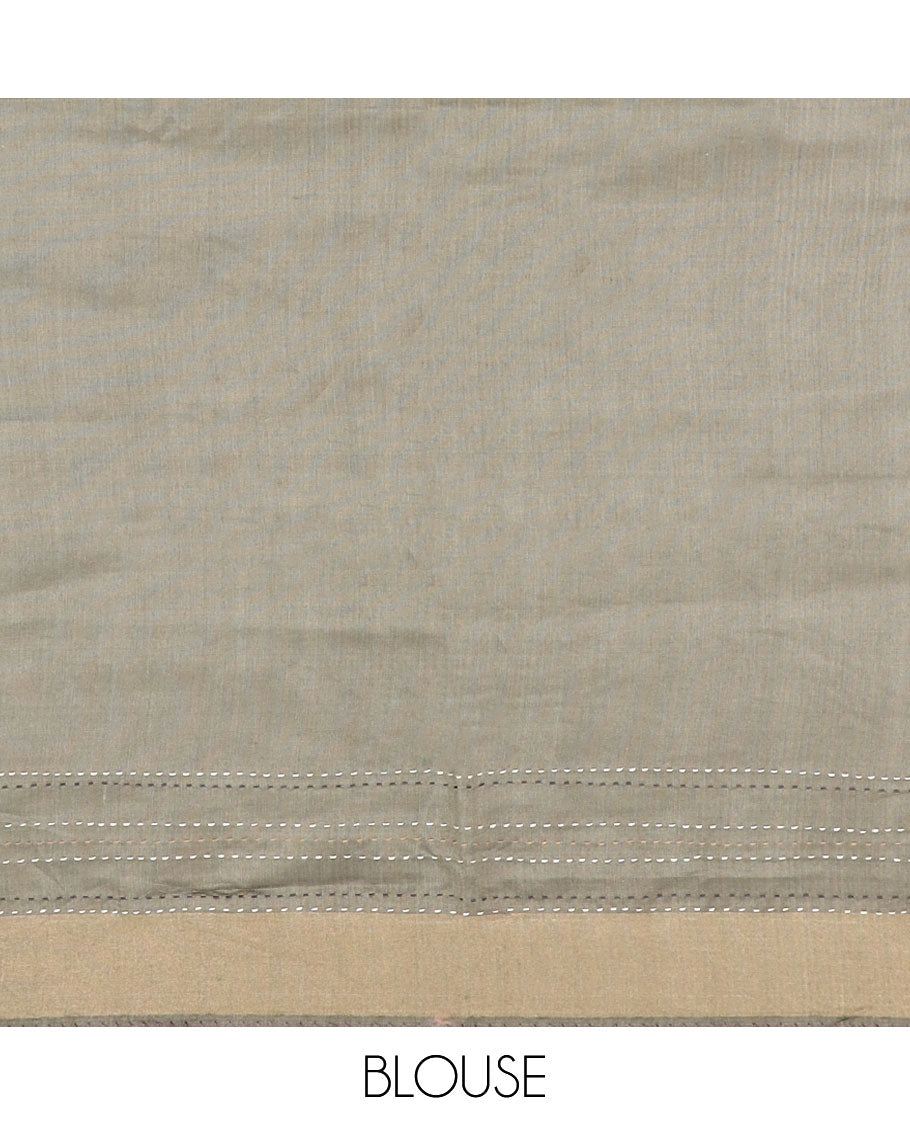 Light brown abstract design tussar silk saree with contrast plain border & striped pallu