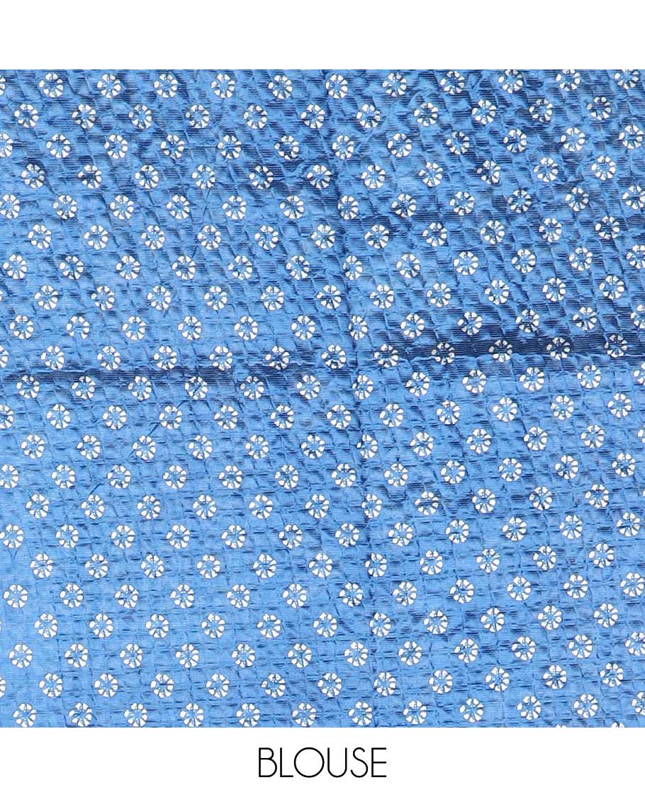 Blue batik buttas printed litchi crushed saree, batik-printed border, printed pallu & printed blouse